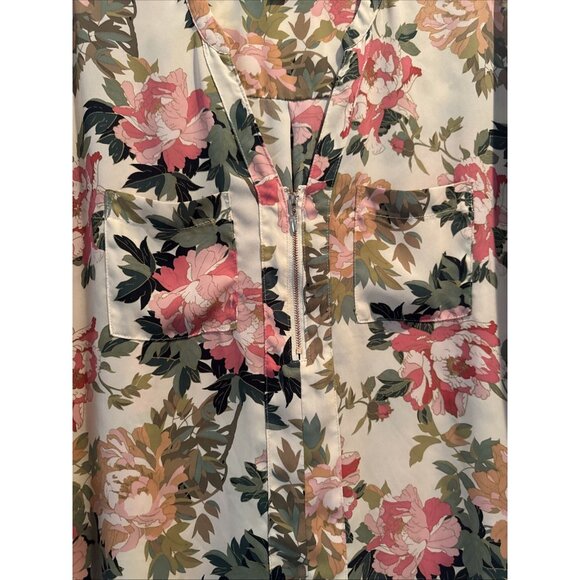 Torrid Women’s Georgette Pink Floral Zip Front Cap Sleeve Blouse Top Sz 1X - Picture 2 of 8